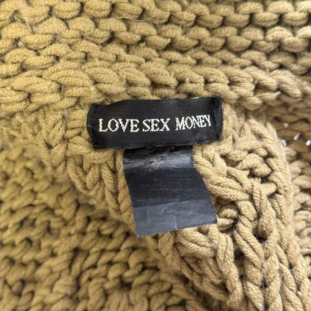 LOVE SEX MONEY Italy Vintage Chunky Cable Knit Cardigan Detachable Fur Collar-XS - Picture 2 of 10